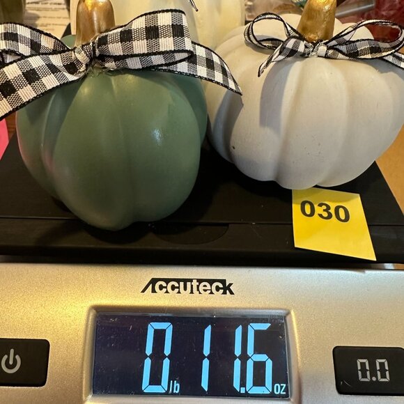 Farmhouse Pumpkin Trio White Gray Green Buffalo Check Ribbon Fall Decor Set - Picture 10 of 10